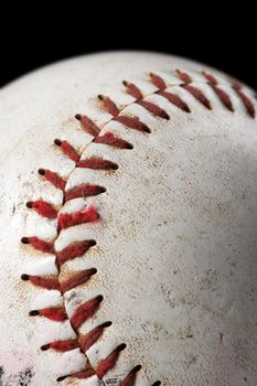 A background macro image of a old worm baseball.
