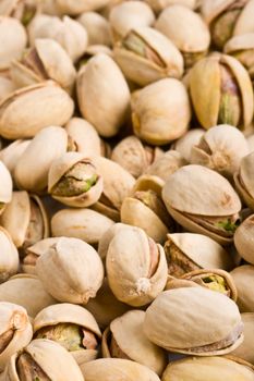 Pile of pistachio nuts close up