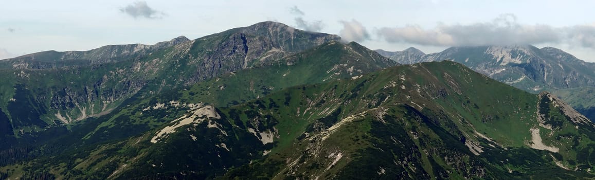 Panoramic view of high rocky mountains