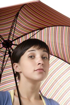 young brunette girl with umbrella in colors