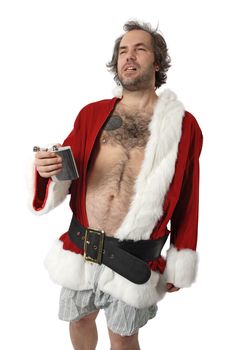 A drunk Santa Claus with flask, no pants and full of bad attitude.
