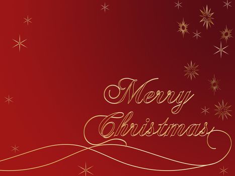 3d golden text with words Merry Christmas and golden snowflakes over red background 
