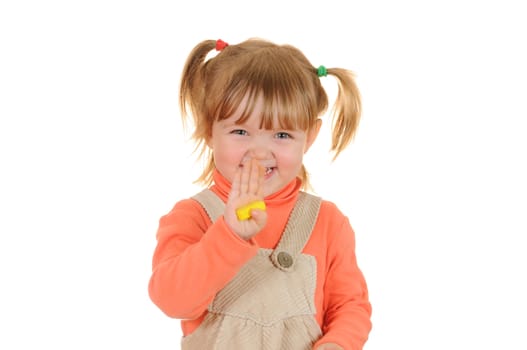 Portrait of the thoughtful girl isolated on white background