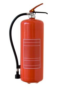 Red fire extinguisher isolated on a white background.