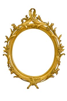 Antique golden picture frame isolated on a white background.