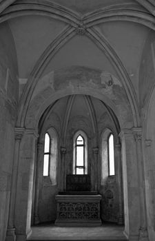 Ancient romanesque chapel in Plasy monastery in black and white