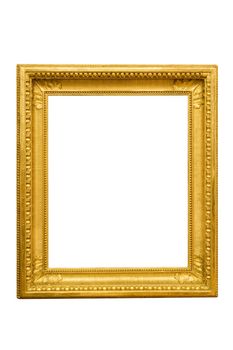 Ornamented golden picture frame. Isolated on a white background.