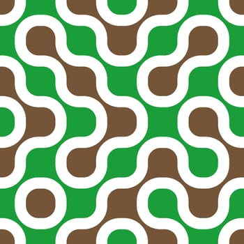 Brown, green and white retro background 60s style. Seamless tile.