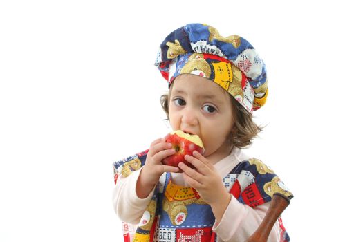 Cute toddler eating an apple dressed at a cheff. More pictures of this baby at my gallery
