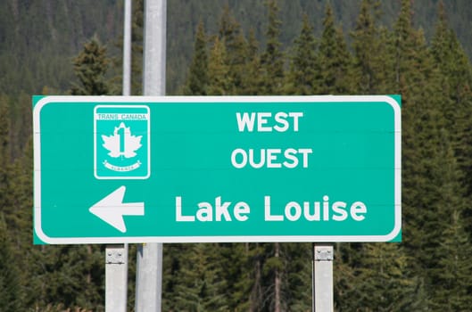 Famous Trans Canada Highway - road signs near Lake Louise in Alberta