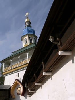 Entry on territory Pechorsky priory. Russia, Pskov region.