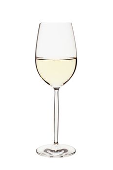 Close-up of a isolated white wine glass on white bacground