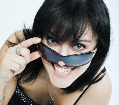 young black hair woman with sunglasses

