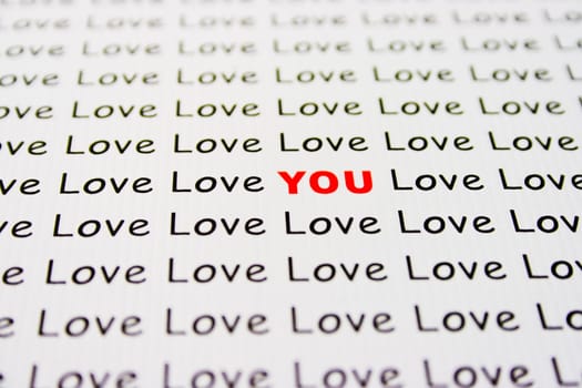 An original Love You inscription on white paper