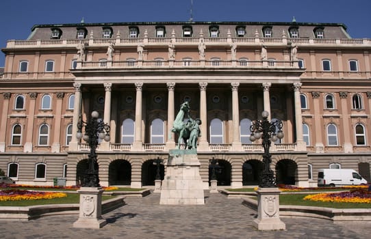 Tourist attraction, beautiful landmark of Hungary capital city - Budapest. Royal palace on Buda hill.