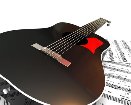 Acoustics guitar on the white background. 3d illustration.
