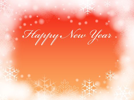 orange background with snowflakes and text - Happy New Year