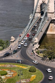 Chain Bridge in Budapest and a roundabout