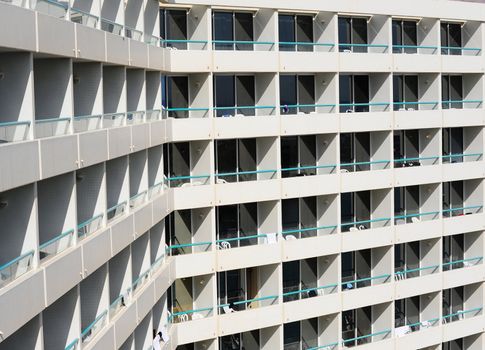 Rows Of Many White Balconies Of Modern Building