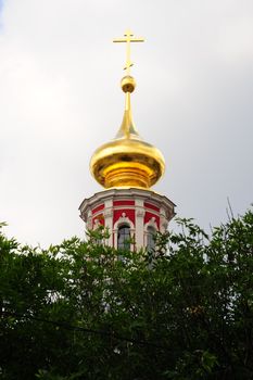 Typical Golden Cupola With Cross of Russian Orthodox Church