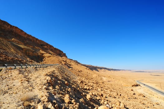 Meandering Road In Sand Hills Of Negev Desert, Israel.