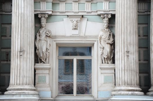 Roman Greek Architecture Design In Window Of a Building