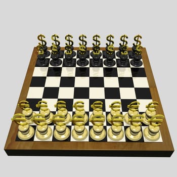 Chessboard On Which Instead Of Chessmen There Are Dollar And Euro. 3d Render
