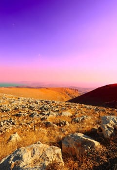 View From Galilee Mountains To Galilee Sea, Kinneret. Sunset