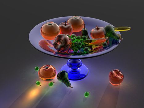 High resolution image still-life. 3d illustration. Delicious fruits composition.