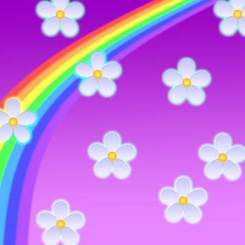 High resolution image flowers and rainbow. 2d illustration background.