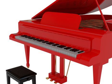 Red grand piano. High resolution image. 3d illustration.