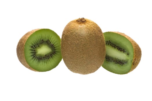 pieces of kiwi isolated on white background