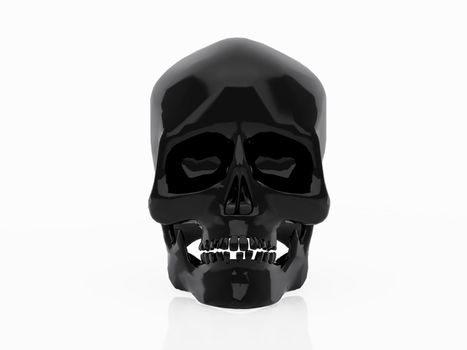 High resolution image black skull. 3d illustration over  white backgrounds.