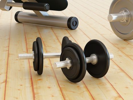 High resolution image dumbbells. 3d illustration. Sports stock.