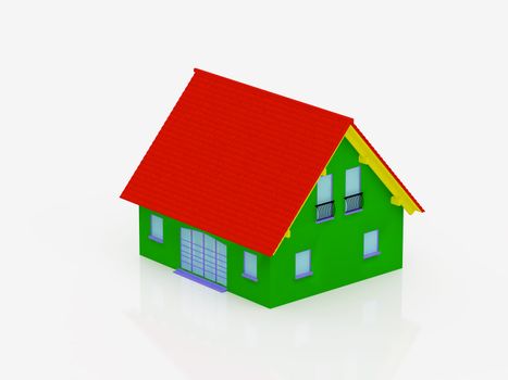 High resolution image multi-coloured house. 3d illustration over  white backgrounds.