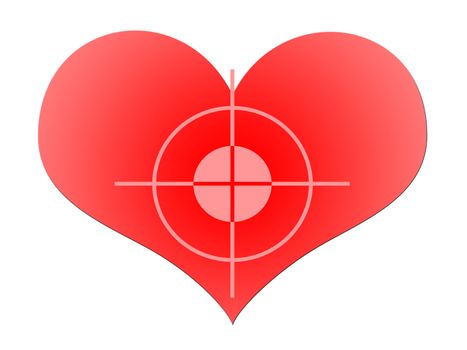 The Target At The Big Red Heart over White Background