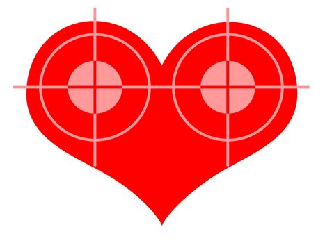 Two Targets At The Big Red Symbolic Heart over White Background