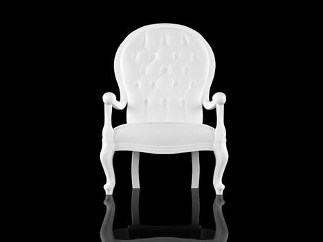 High resolution image white armchair. 3d illustration over  black backgrounds.