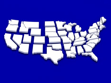 High resolution image white map USA. 3d illustration over  blue backgrounds.