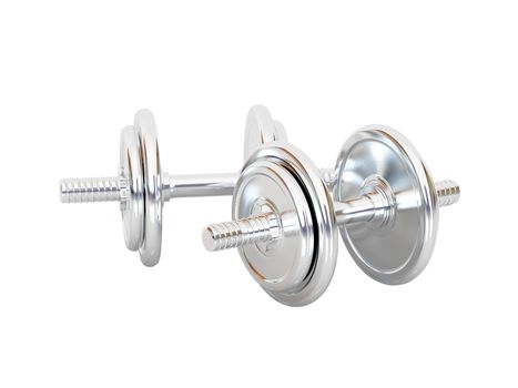 High resolution image dumbbells. 3d illustration over  white backgrounds.