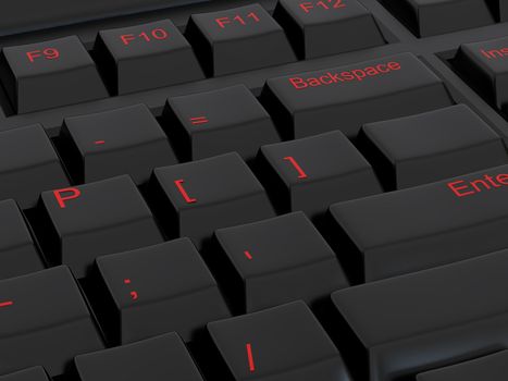 High resolution image black keyboard. 3d illustration over  white backgrounds.