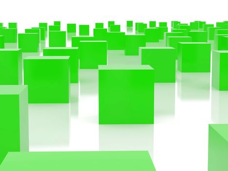 High resolution image  green cubes. 3d illustration over  white backgrounds.