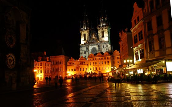 Old Town Square in Prague in the Czech Republic at night