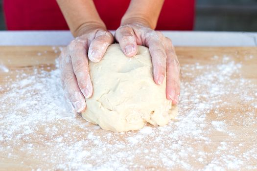 Woman hands kneading dough 