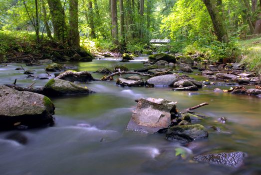 Mountain creek in the forest with long exposure