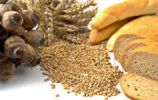 Cereal and bakery products isolated on a white