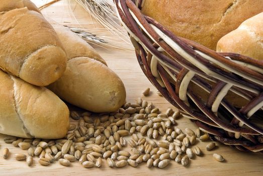 Bread and other bakery products with grain and wheat ears