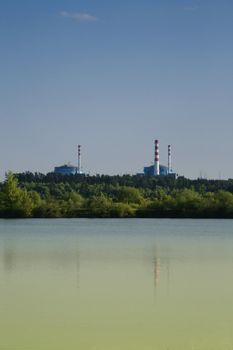 Nuclear station on the bank of lake