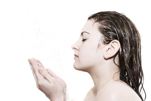 Young female cleaning herself in the shower