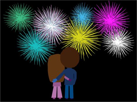 Vector illstration of a couple watching a fireworks display.